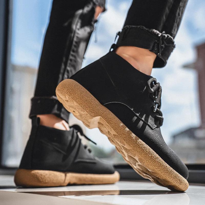 Men's Casual Shoes Comfortable Retro Men's Leather Casual Shoes Men's Fashion Retro Flat Boots for Men Shoes