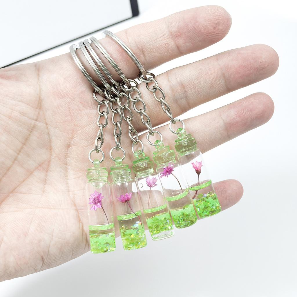 5 Pcs Creative Luminous Wishing Bottle Keychain Immortal Flower Bottle Pendant Couple Family Keychain Pendant
