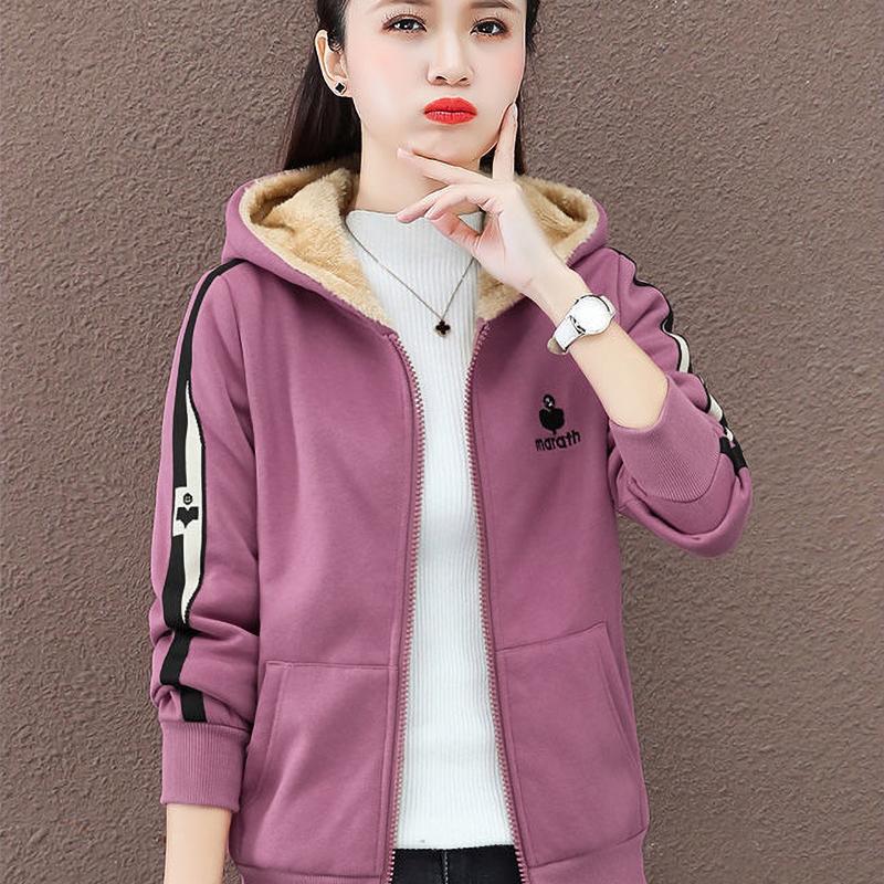 Casual Loose Short Fleece Jacket Women Autumn Long Sleeve Hooded Sweatshirt Streetwear Fashion Sports Hoodies