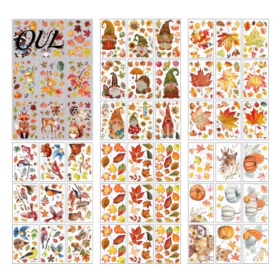 Autumn Scene Layout Supplies 9 Sheets Fall Woodland Animals Window Clings, Maple Leaf Pumpkin Soft Forest Animal Stickers Squirrel Fox Rabbit