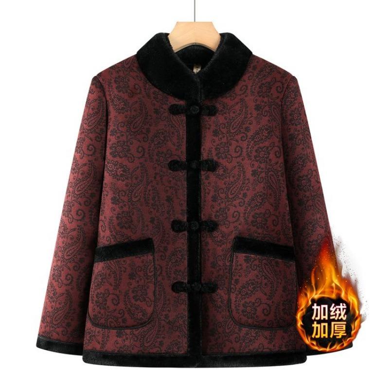 Middle-aged and Elderly Winter Clothing Thickened Velvet Jacket Autumn and Winter New Fashion Long-sleeved Cotton-padded Clothes Women