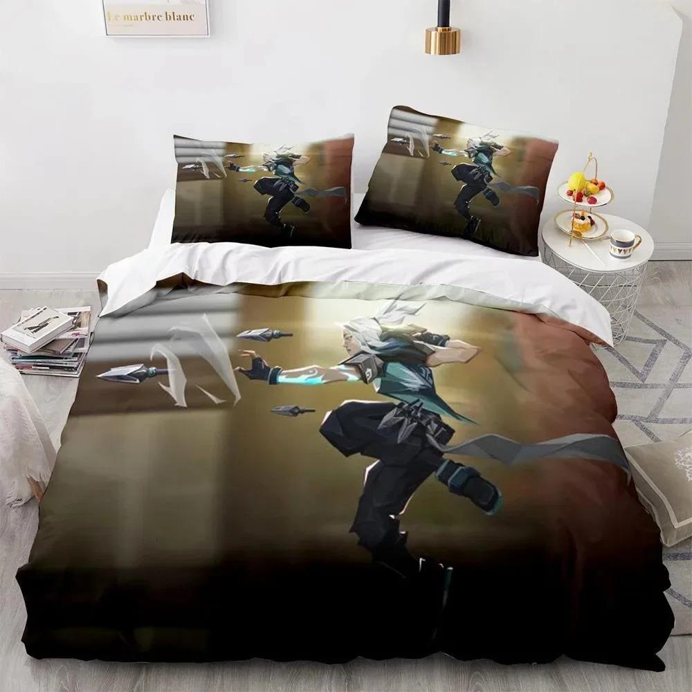 Game Valorant Neon Bedding Set Boys Girls Twin Queen Size Duvet Cover Pillowcase Bed Kids Adult Fashion Home Textileextile