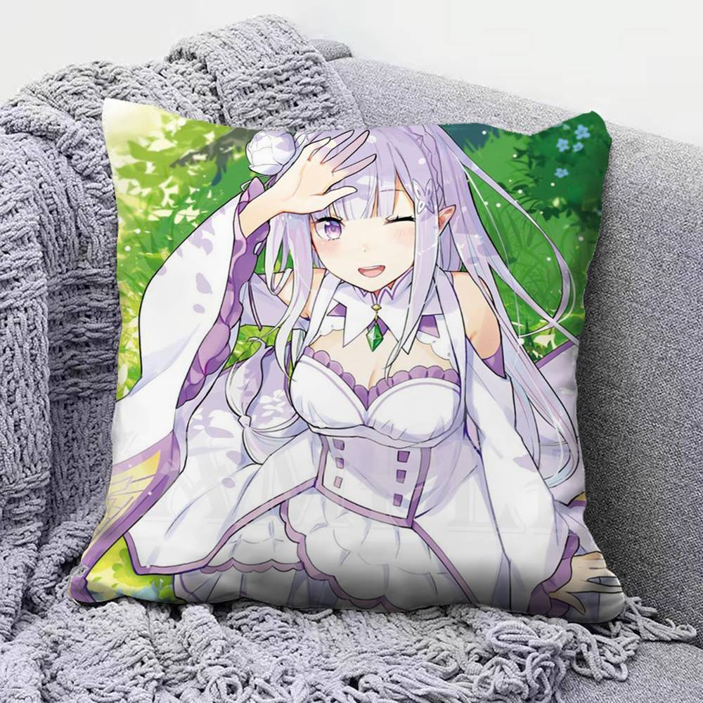 Re Zero Infinity Emilia Cute Anime GGirl  Pillow Covers Home Sofa Cushion Covers and Aecorative Custom