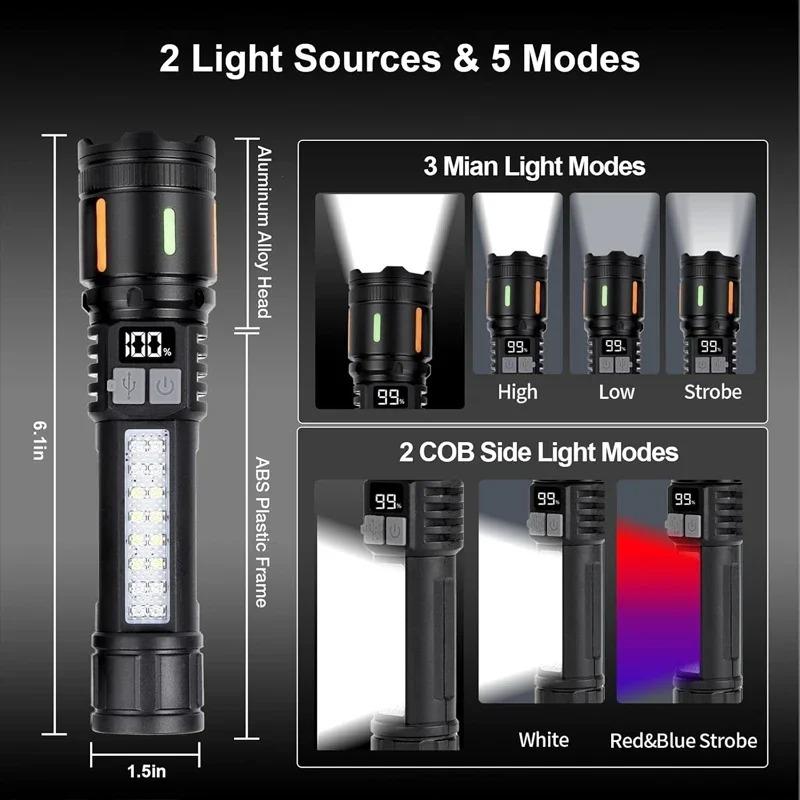 Super Bright Flashlight, Rechargeable Zoomable LED Flashlights High Lumens with 5 Modes, USB-C Charging, IPX6 Waterproof
