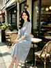 Embroidered chiffon dress for women's summer 2026 new waist small temperament seven-quarter sleeve medium and long dress