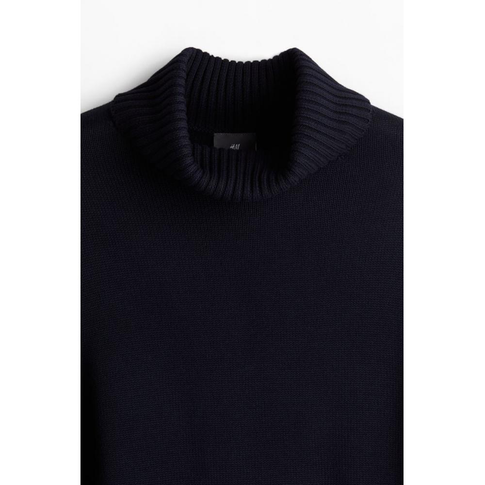 H M Cotton Blend Turtleneck Sweater Navy