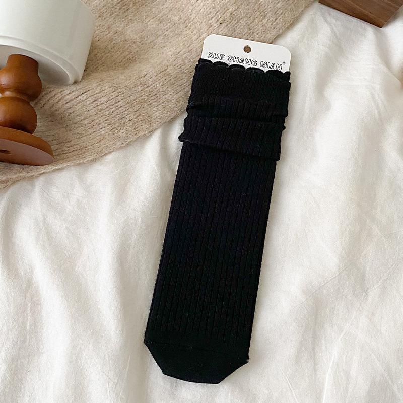 Female Autumn and Winter Warm Lace Straight Board Solid Color Thin Tube Stack Socks