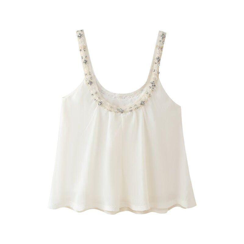 Fashion Style 2024 New Fall Women's Clothing Stylish Sling Gem Beaded Fluffy Tops 8194505