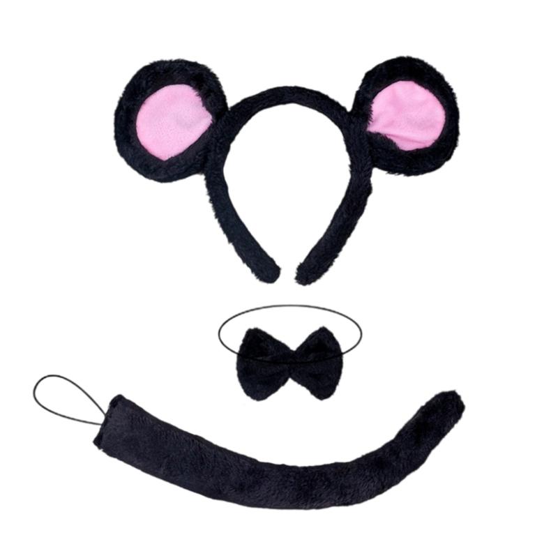 Halloween Mouse Cosplay Costume Set Mouse Ear Headband Tail Bowtie and Nose Animal Dress Up Costume for Kid Cosplay