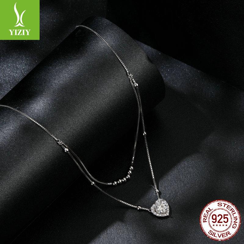 Heart-Shaped One-Carat Moissanite Double-Layer Clavicle Chain, Light Luxury And High-End S925 Sterling Silver Necklace.