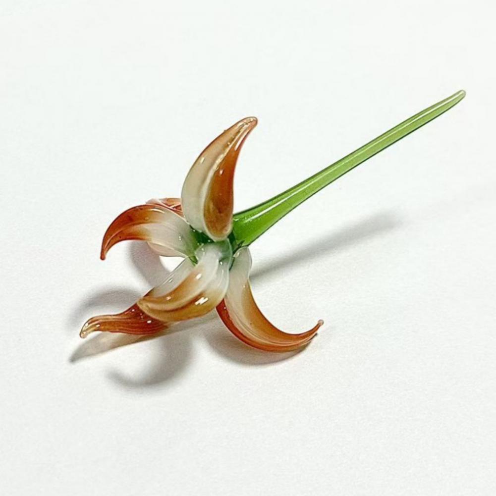 Glass Orchid Flower Decoration Hand-Blown Mini Floral Ornament With Stem Home Office Indoor Colorful Blossom Figurine