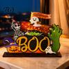 Indoor Autumn Seasonal Decor Halloween Tabletop Signs, Pumpkin Ghost Gnome Wood Centerpiece Blocks, Spooky Decorative Crafts for Fall Party