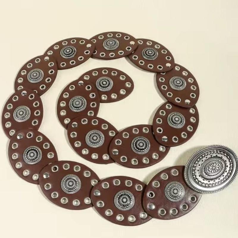 Damen-Kunstleder-Gürtel im Vintage-Stil mit ovaler Nieten-Schnalle, Taillengürtel, Vintage Personalisierte Gürtel