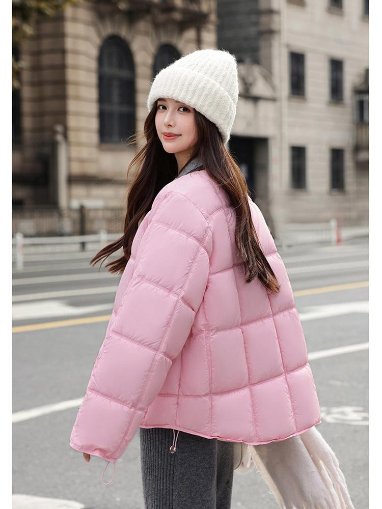 Round Neck Square Quilting Down Jacket Women's Loose Plus Size Outwear