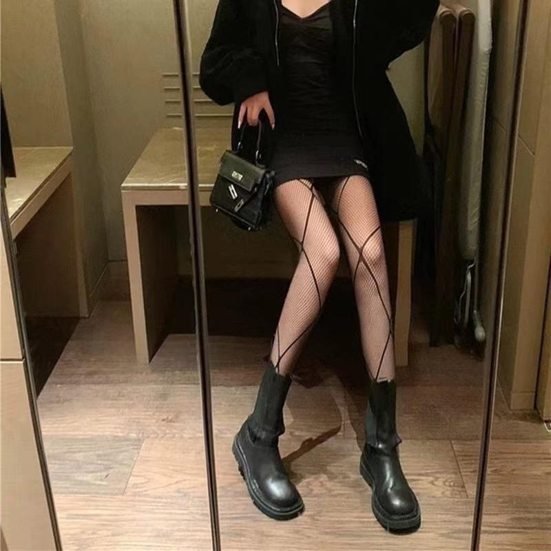 Japanese Style Women's Tights Summer Nylon Print Stocking Sexy Lingerie Gothic Hosiery Seamless Fishnet Mesh Pantyhose High Sock