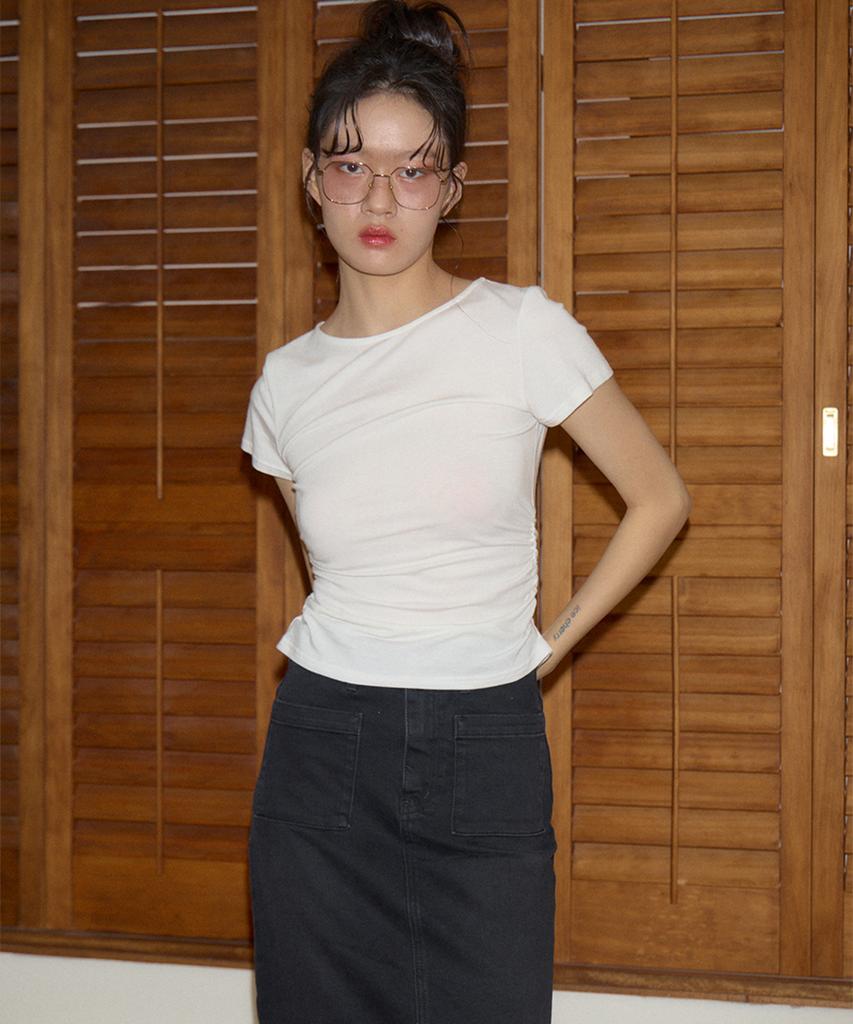 SALON DE YOHN Straight Denim Long Skirt_ Dark Gray