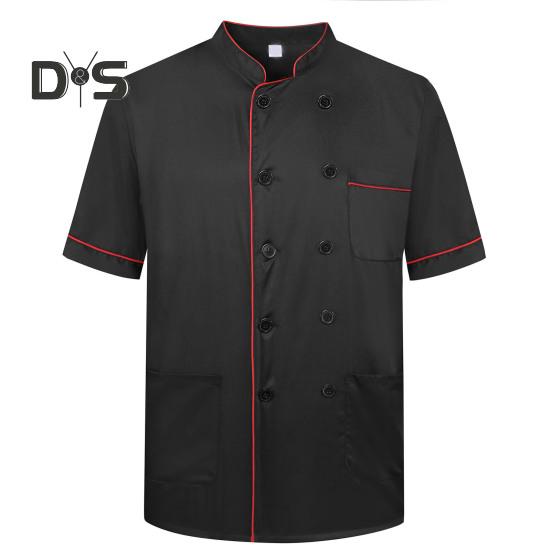 

Унисекс Воротник-стойка с короткими рукавами Униформа шеф-повара Линия Декор Двубортный накладной карман Ресторан Пекарня Униформа официанта Кулинарные топы XL чёрный