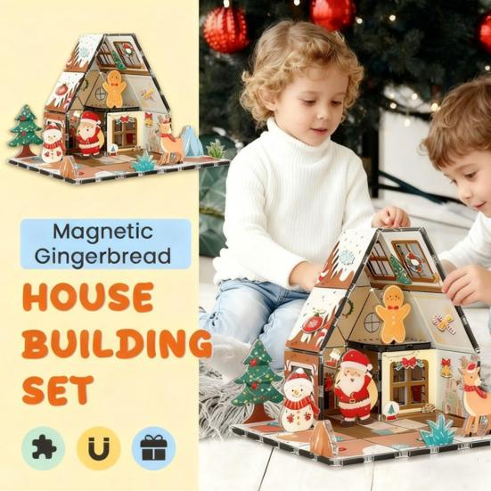 Yousheng Magnetic Gingerbread House Building Set for Kids DIY Holiday Cookie House Toy with Magnetic Tiles Winter Theme Magnet Building Blocks Kit