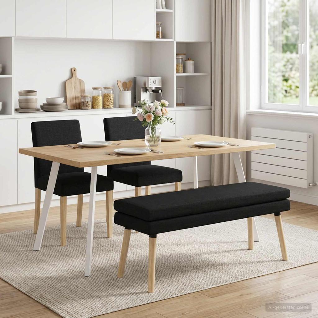 Double Layer Bench Black 110 x 40 x 47 cm Fabric