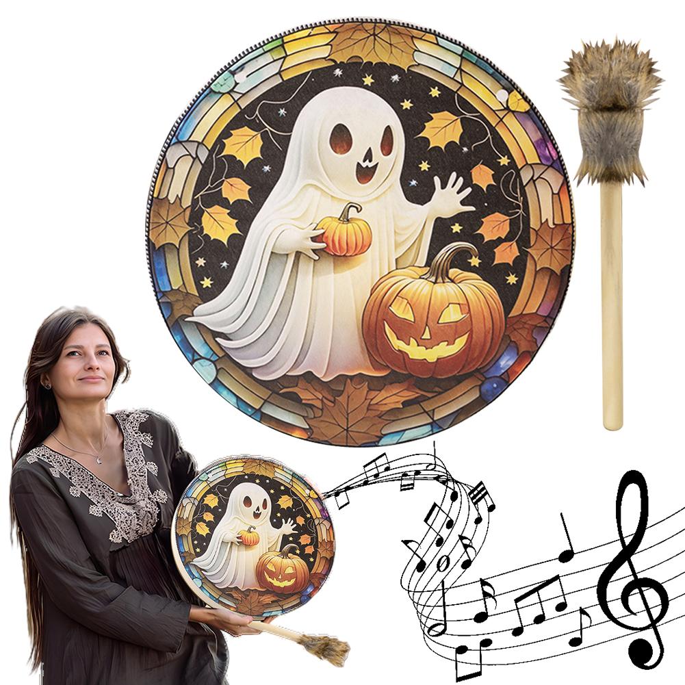 Halloween Shaman Drum Handmade Shamanic Drum Sound Healing Tool Desktop Ornament Suitable for Spiritual Music Holiday Events