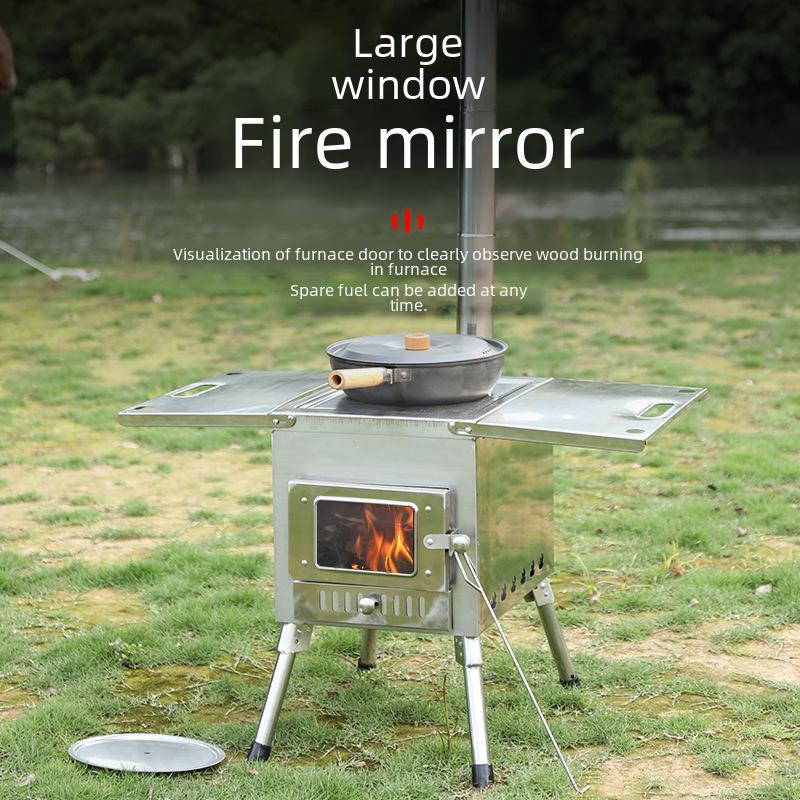 Outdoor Camping Stainless Steel Folding Wood Stove - Tent Heating, Lighting, Picnic - Cross-border Tourism