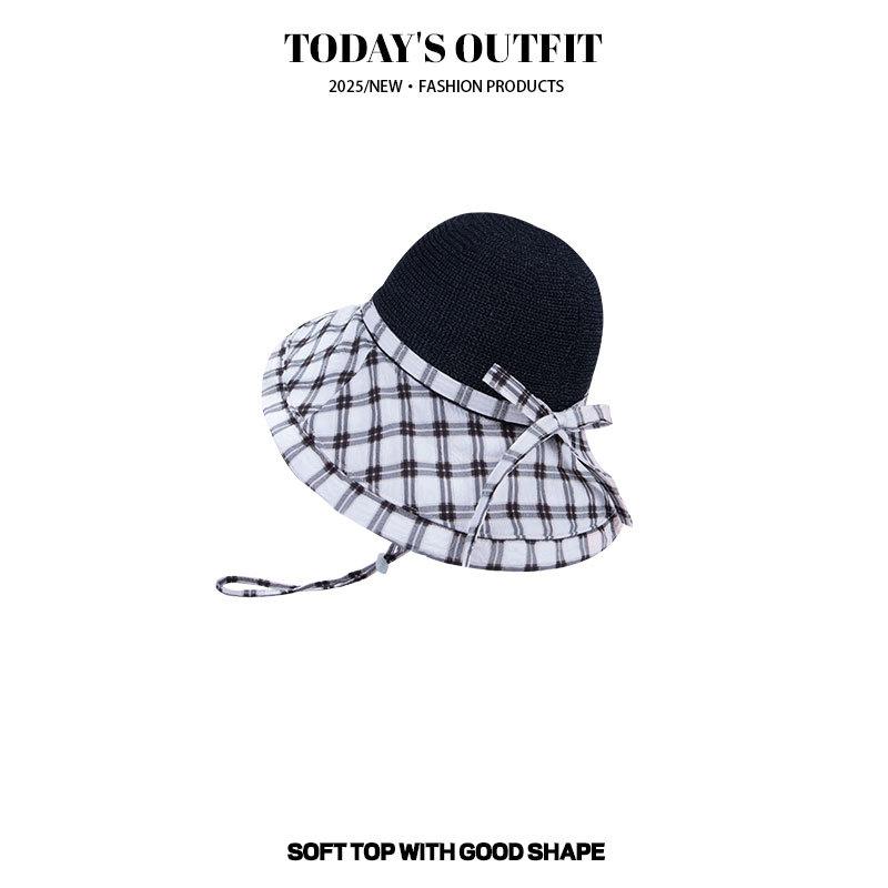 Japanese Sun Hat  Large Plaid Stitched Straw Hat  Fisherman Hat  Women's Basin Hat  UV Protection Sun Protection Hat  Face Covering