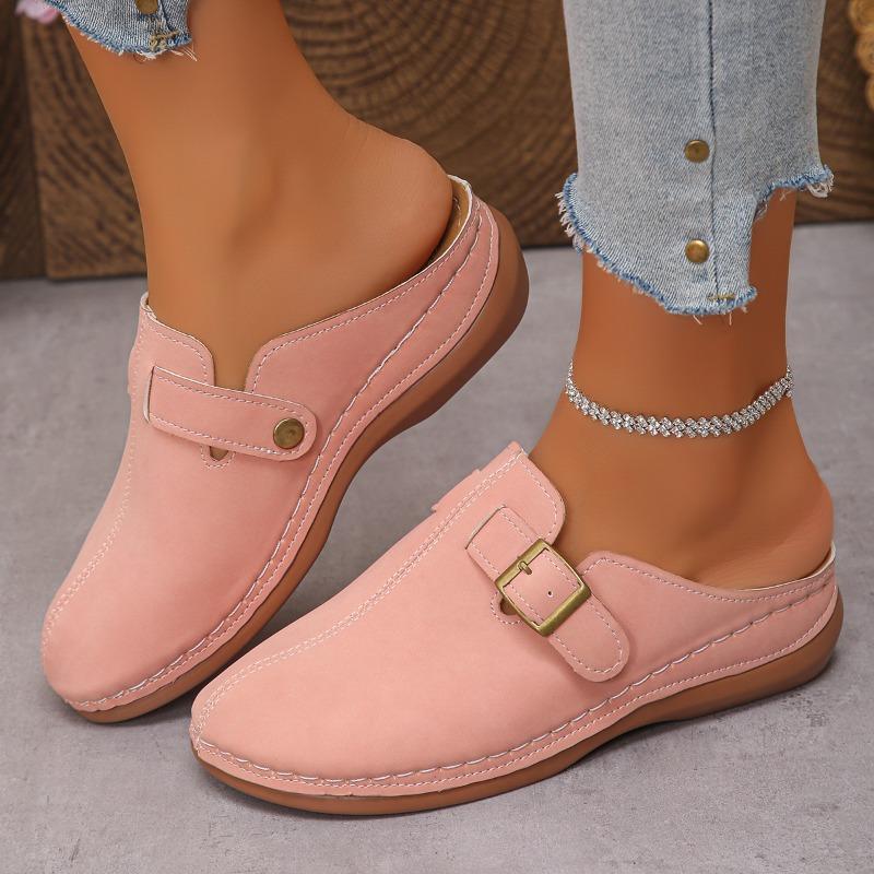 Fashion Plus Size 2025 Summer New Women's Closed Toe Slippers Hot Sale Round Toe Buckle Low Heel Sandals Outdoor Daily Casual Slippers