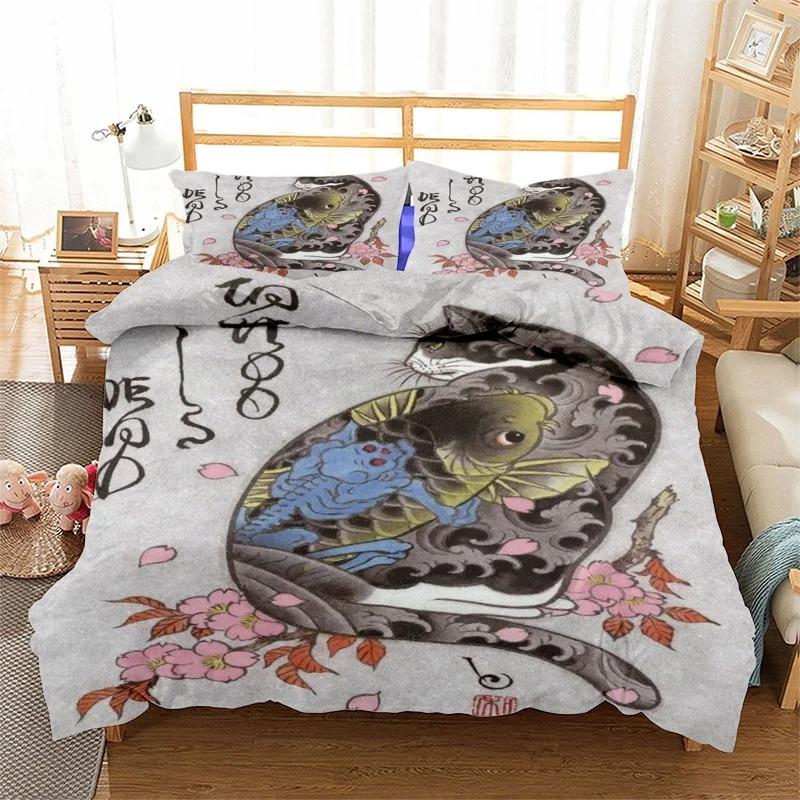 Phechion Samurai Cat Tattoo 3D Print Bedding Set Duvet Covers Pillowcases One Piece Comforter Bedding Sets Bedclothes Bed K580