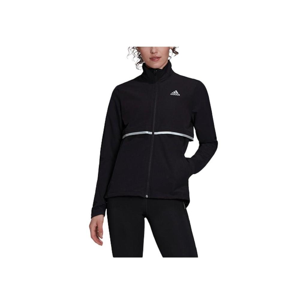 Adidas Logo Print Stand Collar Zip-Up Jacket Women Jackets Black GU3834