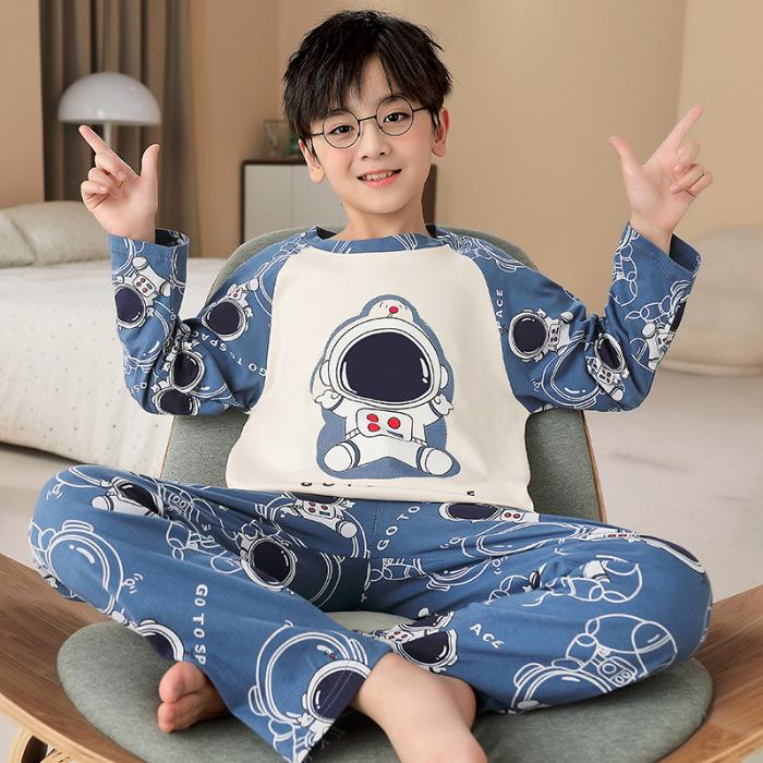 Boys' Cartoon Long-Sleeve Pajamas - Spring/Fall, Lightweight Summer Home Wear, Sizes for Toddlers to Big Kids