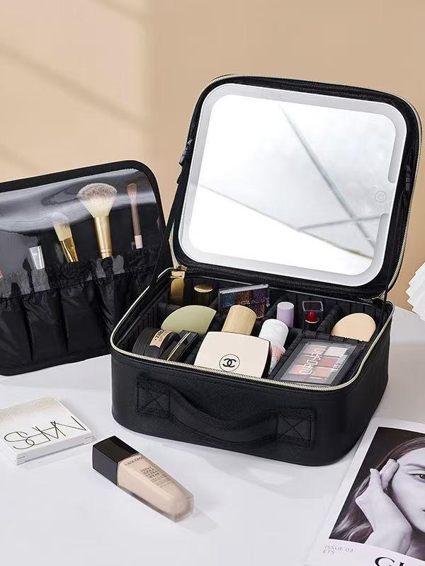 Large Capacity Detachable Makeup Bag with LED Mirror for Professional Use, Easy to Clean