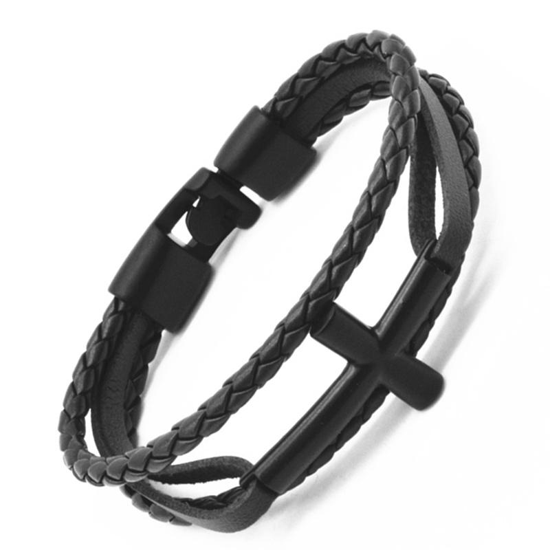 Fashion Cross Charm Bracelet Men Braided Leather Rope Bracelets Bangles Luxury Jewelry Gift Wholesale