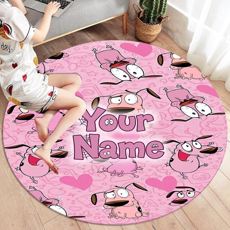 Pink Bunny Galaxy Custom Name Round Area Rug Carpet Rug For Living Room Bedroom Sofa Playroom Decor Nonslip Floor Mat
