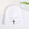 Natural NewFashionable Beanie: Cross Embroidered Knit Cap, Stylish Beanies for Women, Unisex Winter Hat for Outdoor Casual Wear