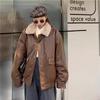 Y2k Lapel Long Sleeved Short Leather Jacket Women Vintage Slim Brown Cropped Coat 2024 New Fashion Lady Street Party Outwears