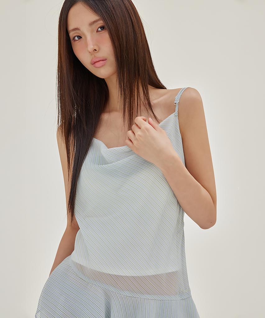 Leondeondada Sheer Flare Layered Dress, Gray