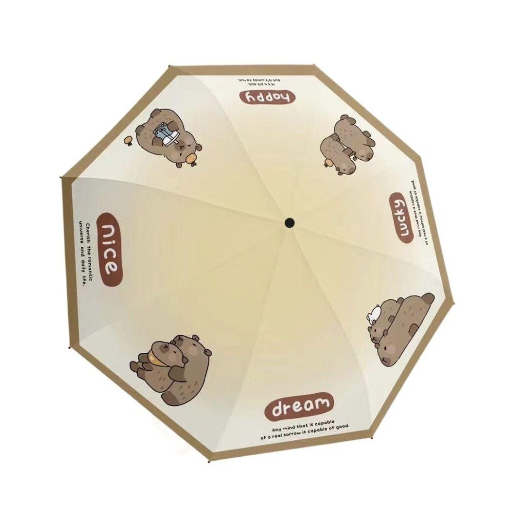 Anti-UV Capybara Automatic Umbrella Letter Print Cartoon Folding Sun Umbrella  Children