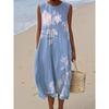 European and American New Summer Flower Ocean Printing European Size Round Neck Sleeveless Long Dress Creative Loose Dress