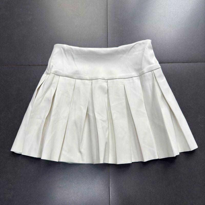 

Export Single PU Leather Pink White A- line Ruched Mini Skirt Cute Pink All-Matching Skirt Skirt Off-White pu overskirt L