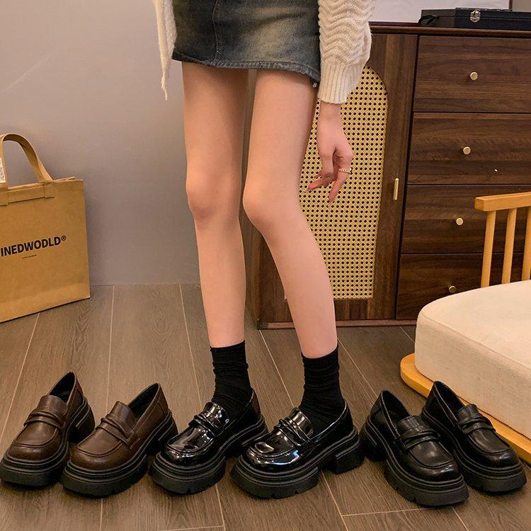 Platform British style small leather shoes women's spring 2025 new women's shoes black versatile loafers one-pedal single shoes