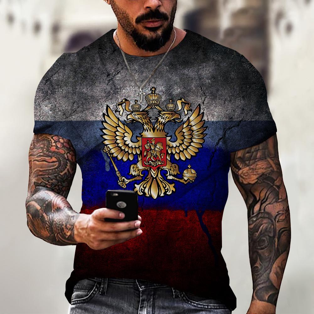 Summer Round Neck 3D Russian Bear Print Top Fashionable Casual Short Sleeved Men's T-shirts