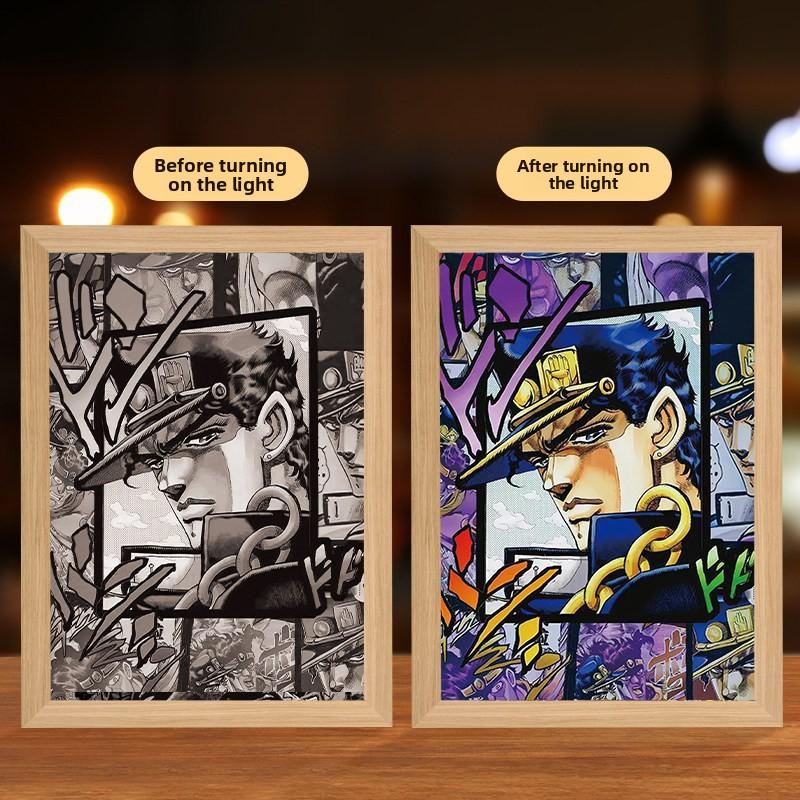 23cm/9.06in 3D Anime Motion Night Light Painting JOJO Peripherals Mirror Photo Lamp Bedroom Table Party Supplies Gift Decoration