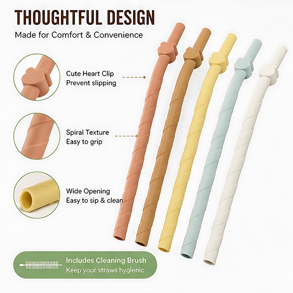 5/10Pcs Reusable Silicone Straw with 1 Cleaning Brush, 6.1inch Long Silicone Straws, Premium Soft Flexible Straw for Tea Juice