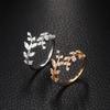 Adjustable Copper Leaf Ring with Inlaid Zircon - Unisex Couple Jewelry In Cold Style