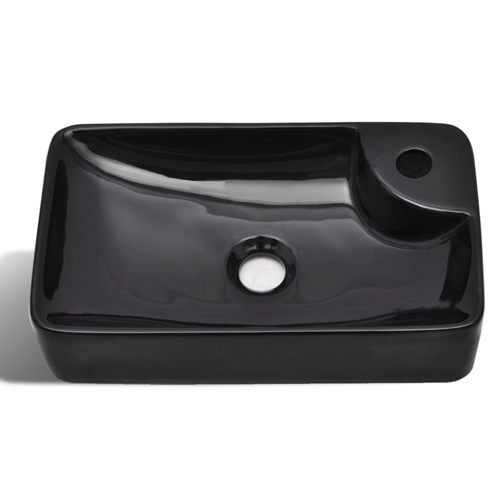 Vidaxl Lavatório Cerâmico Com Furo Para Torneira, Preto