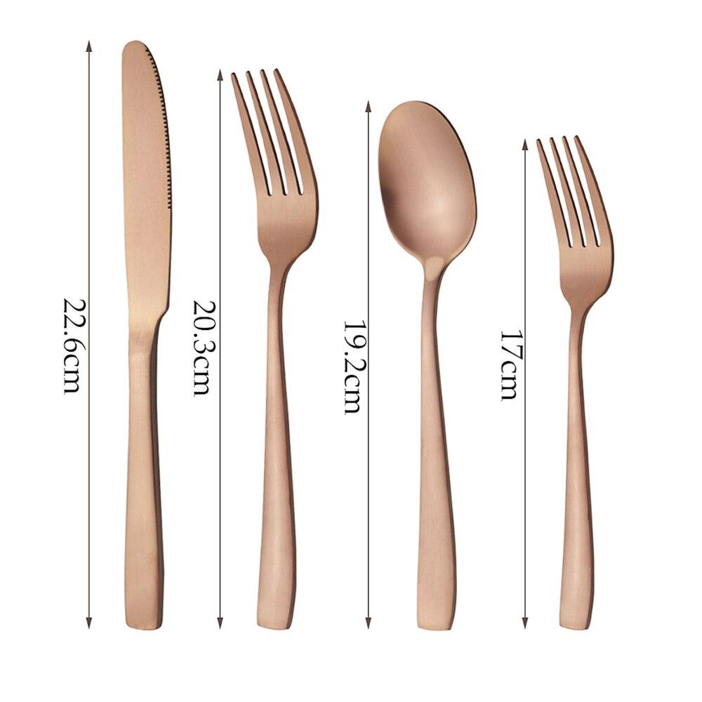 Matt 4stk Rose Gull Servise Rustfritt Stål Sett Knivgaffel Skje Dessertgaffel Bestikksett Servise Kjøkken Western Matsett