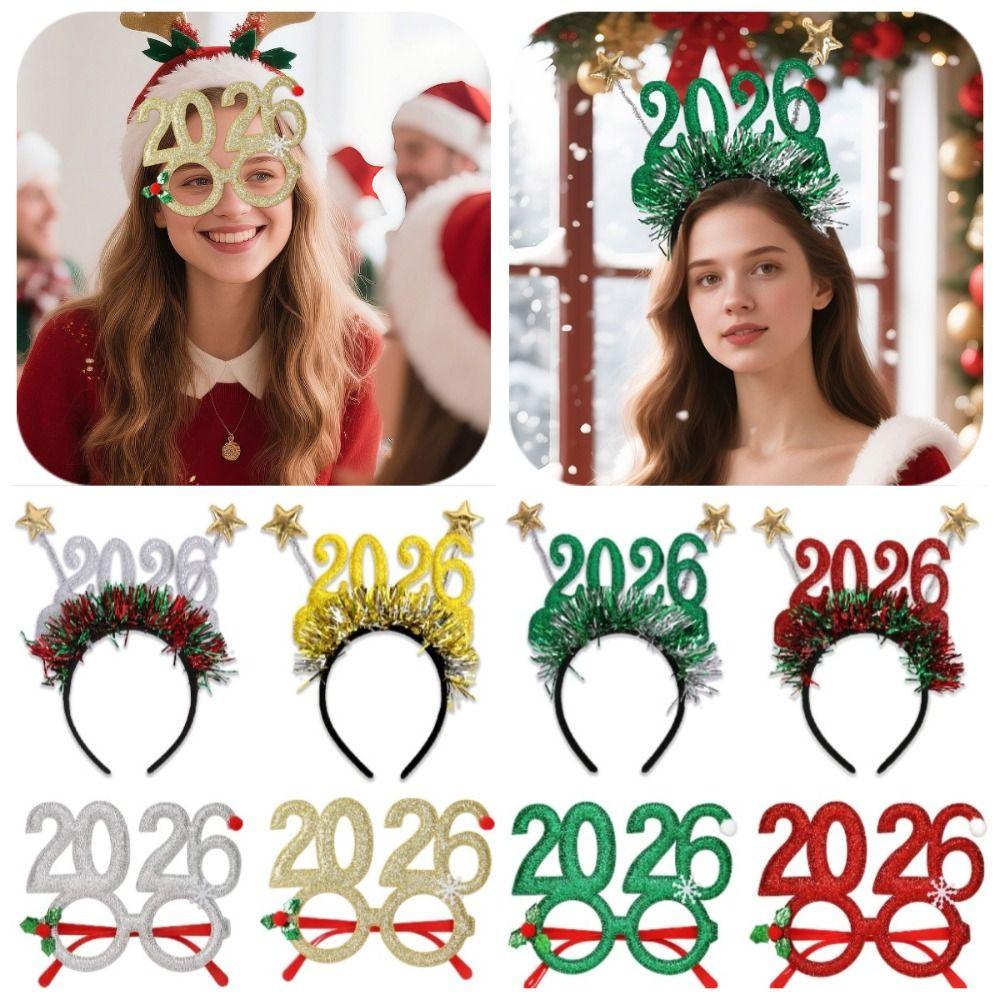 Sweet 2026 Happy New Year Headband Cute Glitter Hair Hoop Exquisite Christmas Headpiece  Cosplay