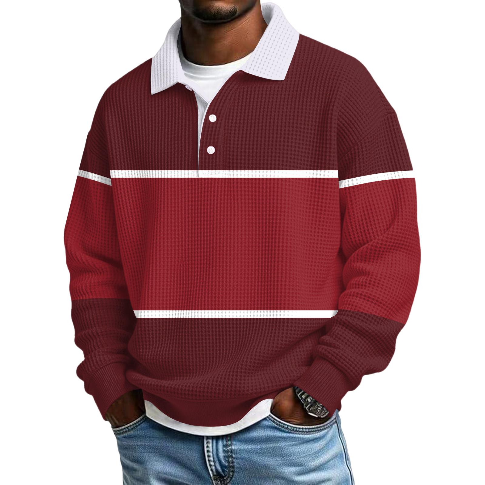 

Men s Color-Block Collar Long-Sleeve Casual Top XL винний