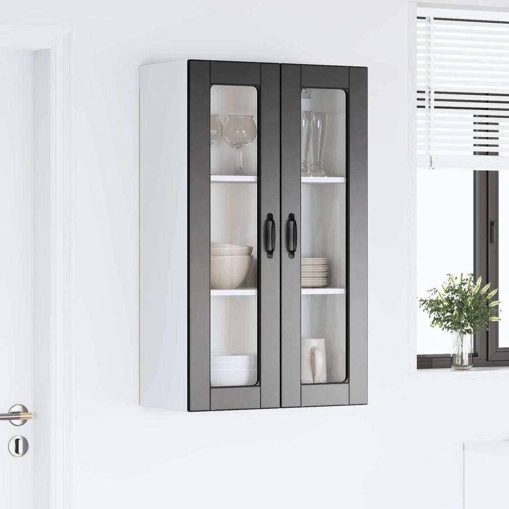 Porto Black Wall Mounted Glass Cabinet 60 x 31 x 100 cm Particleboard