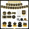 Happy Work Anniversary Decorations Black Gold Happy Workiversary Banner Honeycomb Centerpieces Hanging Swirls Tissue Paper Pompoms Sash Set for